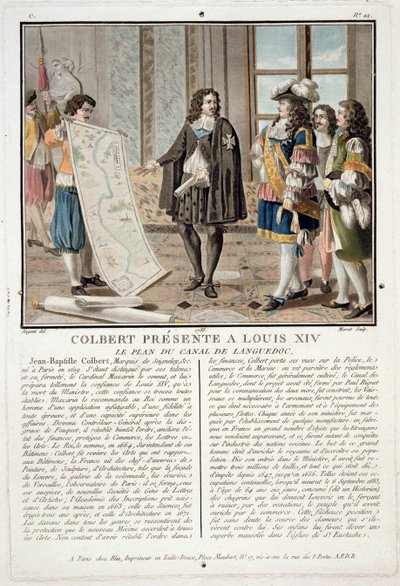 Jean Baptiste Colbert (1619-83) présente la carte du Canal du Languedoc à Louis XIV, gravé par Jean Baptiste Morret, 1788 - Antoine Louis Francois Sergent Marceau