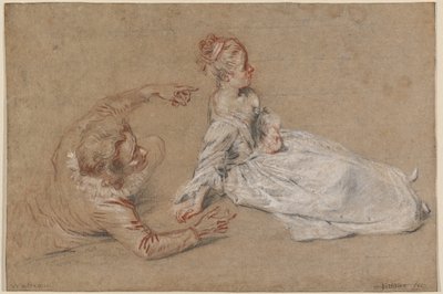 Un homme allongé et une femme assise par terre - Antoine Watteau