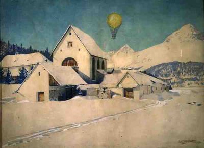 Paysage avec une montgolfière - Anton Christoffel
