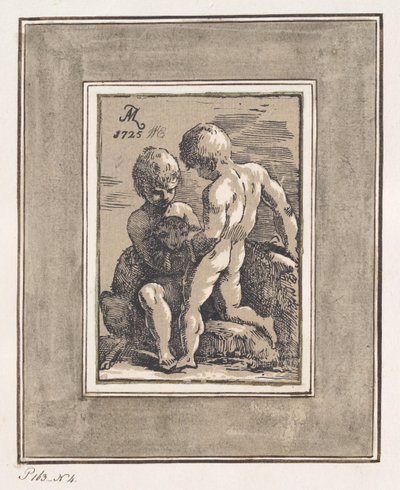 Deux enfants jouant avec un agneau, 1725 - Anton Maria Zanetti