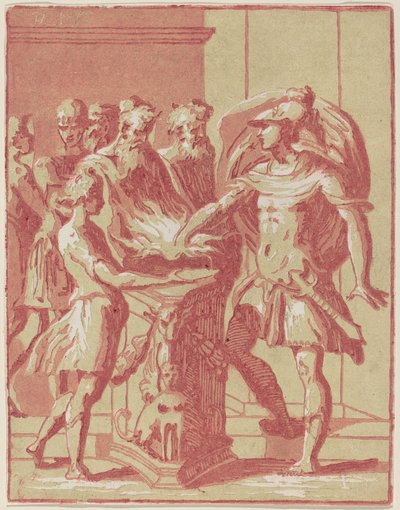 Mucius Scaevola mettant sa main dans le feu - Anton Maria Zanetti I after Parmigianino