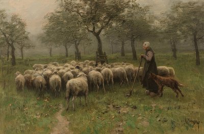 Bergère avec un troupeau de moutons - Anton Mauve