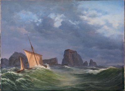Un bateau de pêche des Shetland par temps orageux au nord des Orcades - Anton Melbye