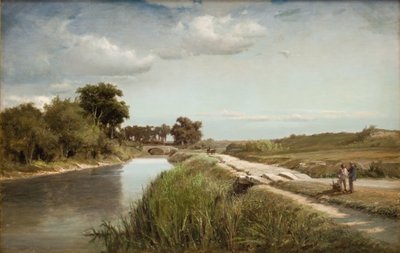 Paysage fluvial français avec un pont - Anton Melbye