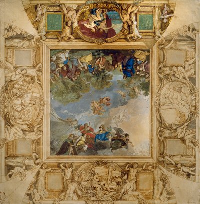Apollon et Athéna récompensant les talents et Minerve flanquée de cariatides et de médaillons représentant Mars, Vénus, Hercule et Cybèle - Anton Raphael Mengs