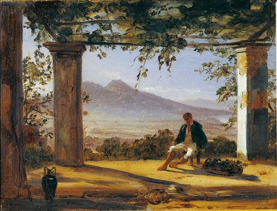 Italie, Sous une tonnelle avec le mont Vésuve en arrière-plan - Anton Sminck Pitloo