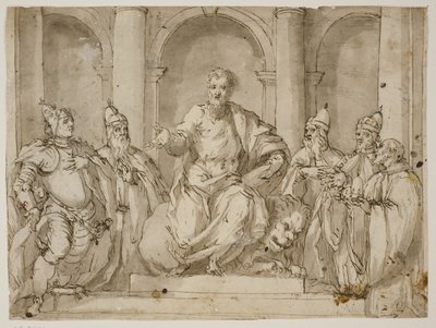 Saint Marc sur son trône entouré de quatre doges et d