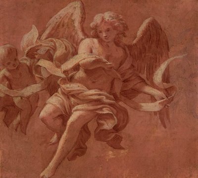 Putto et ange tenant une banderole, 1706 - Antonio Franchi