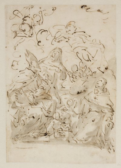 Esquisse pour un retable avec trois saints et anges - Antonio Molinari