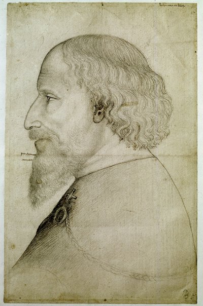 Empereur Sigismond de Luxembourg, vu en buste, de profil à gauche. Dessin d