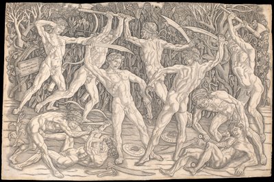Bataille des nus, c.1470-90 (gravure en noir et blanc) - Antonio Pollaiuolo