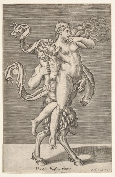 Satyre portant une nymphe, dont le bras droit est enroulé autour du cou du satyre - Antonio Salamanca