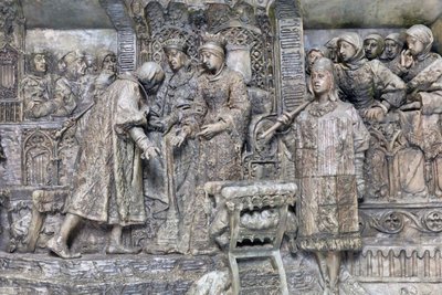 Colomb et les Rois Catholiques, détail de la Présentation de Colomb aux Rois Catholiques au Salon del Tinell à Barcelone (bronze) - Antonio Susillo Fernandez