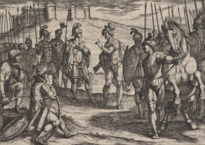 Planche 15 : Civilis traitant avec un commandant romain, de La Guerre des Romains contre les... - Antonio Tempesta