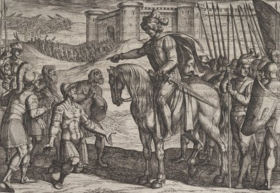 Hommes de la forteresse se rendent et jurent leur vie à Civilis, de La Guerre ..., 1611 - Antonio Tempesta