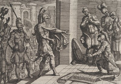 Planche 26 : Cerialis Pardonne et Soulage les Soldats Romains qui ont Aidé Civilis, de La Guerre..., 1611 - Antonio Tempesta