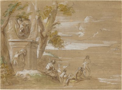 Un paysage avec des soldats assis et des pêcheurs - Antonio Visentini