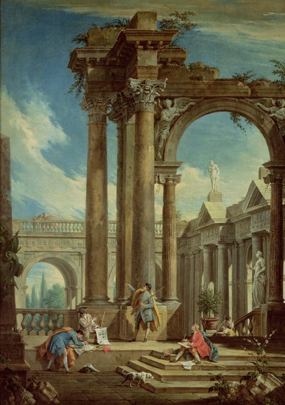 Étude de perspective parmi les ruines romaines - Antonio Visentini