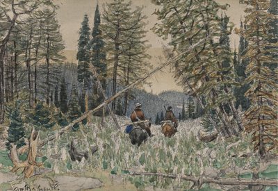 Chasseurs à cheval dans une forêt de pins - Apollinari Mikhailovich Vasnetsov