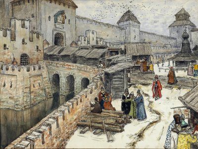 Moscou au XVIIe siècle. Librairies sur le pont du Christ Sauveur - Apollinari Mikhailovich Vasnetsov
