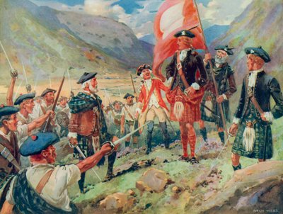 Le Levé du Drapeau, Bonnie Prince Charlie débarque en Écosse en 1745 - Archibald Bertram (after) Webb