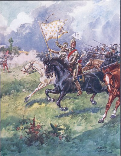 Mille chevaliers pressent de près, illustration de Ballads of Famous Fights, c.1900 - Archibald Webb