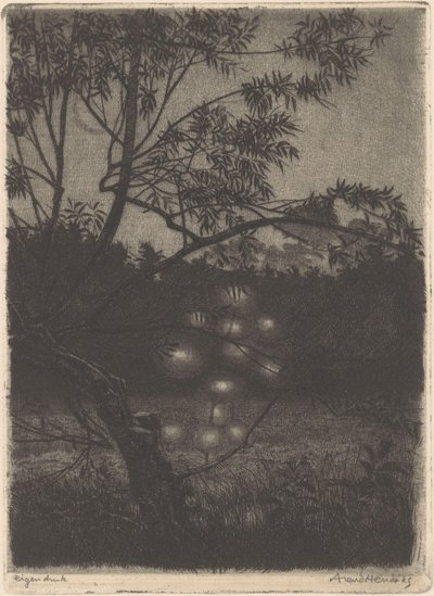 Jardin avec arbre lumineux - Arend Hendriks (signed by artist)