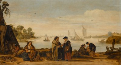 Paysage fluvial avec femmes disant la bonne aventure, vers 1625-1630 (huile sur panneau) - Arent Arentsz