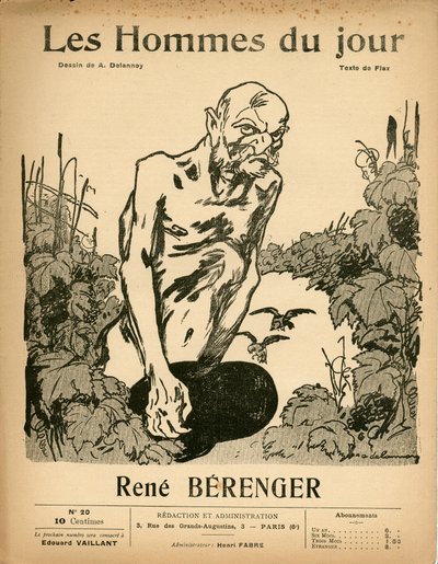 Couverture de "Les Hommes du jour", Satirique en N & B, ca. 1909: Censure - Bérenger René (1830-1915) - Illustration par Aristide Delannoy (1874-1911) - Aristide Delannoy
