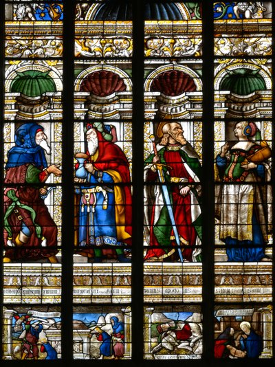 Abraham, Melchisédech, Saint Paul et la Sibylle de Samos - Vitrail dans la chapelle de Saint-Jacques, Arnaud de Moles (1470-1520) achevé en 1513 - Cathédrale Sainte-Marie d