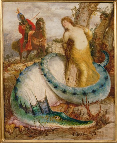 Angelica und der Drache - Angelica et le dragon ... (tempera sur bois) - Arnold Böcklin