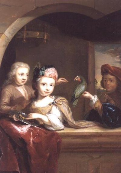 Trois enfants avec un perroquet - Arnold Boonen