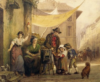 Stand de châtaignes grillées sur la Via Sistina à Rome - Arnold Corrodi