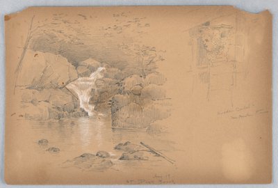 Deux esquisses, corbeau et cascade - Arnold William Brunner