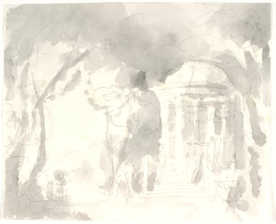 Temple rond avec figures ailées entouré d