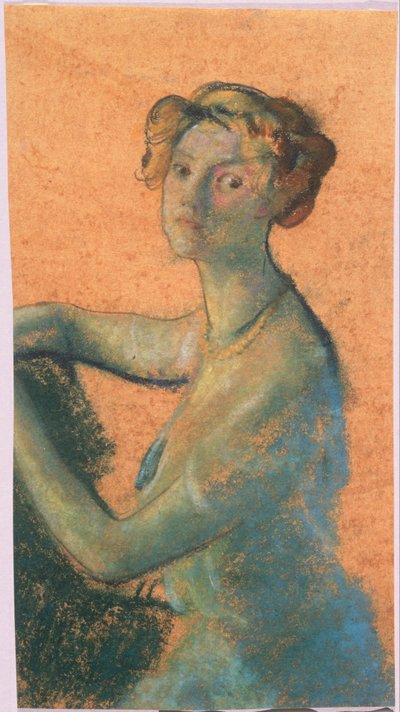 Femme avec fond orange du livre de A.B. Davies, édition -25, 50 - Arthur Bowen Davies