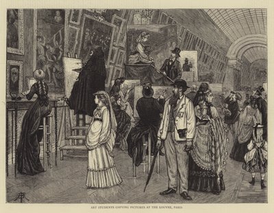 Étudiants en art copiant des tableaux au Louvre, Paris - Arthur Boyd Houghton