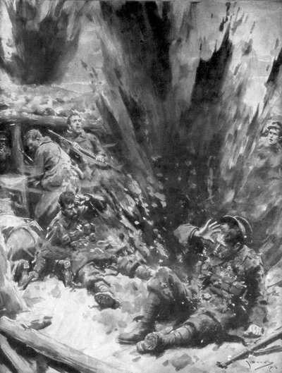Un obus allemand explose dans une tranchée britannique, 1914, 1926 - Arthur C. Michael