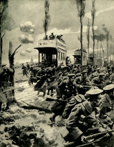 Bus londoniens utilisés pour transporter des troupes au front, Première Guerre mondiale, 1914-1918, vers 1920 - Arthur C. Michael