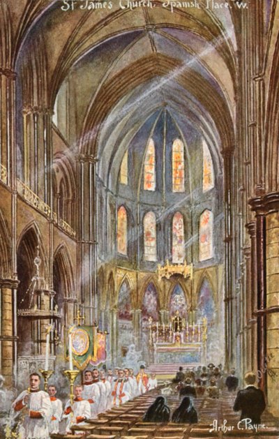 Saint James, Spanish Place, Londres (lithographie en couleur) - Arthur Charles (after) Payne