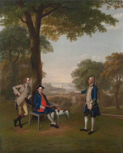 Arthur Holdsworth conversant avec Thomas Taylor et le capitaine Stancombe près de la rivière Dart - Arthur Devis