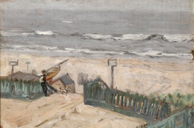 Cabines de bain avec pêcheur et chien, vers 1900 - Arthur Haythorne Studd