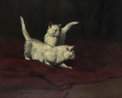 Arthur Heyer Les chatons observent un scarabée - Arthur Heyer