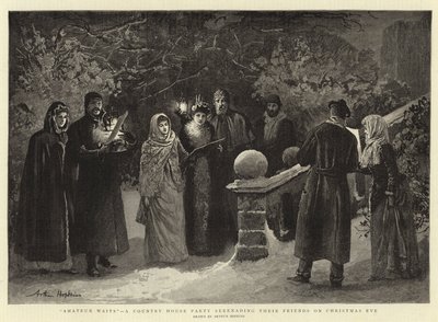 Amateurs en attente, une fête de maison de campagne sérénadant leurs amis la veille de Noël - Arthur Hopkins