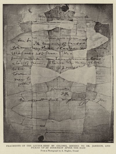 Fragments de la lettre envoyée par le Colonel Rhodes au Dr Jameson, et ramassée à Doornkop après le Raid - Arthur Hughes