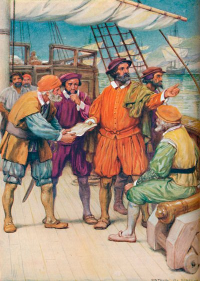 Magellan consulte ses navigateurs, vers 1925 - Arthur Percy Dixon