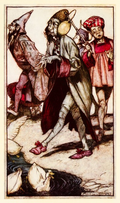 Un gentleman laputien se promenant de la Partie III : Un voyage à Laputa etc. dans les Voyages de Gulliver par Jonathan Swift - Arthur Rackham