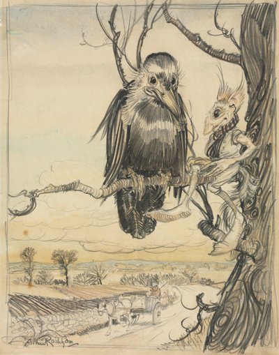 Un Écureuil et un Corbeau - Arthur Rackham