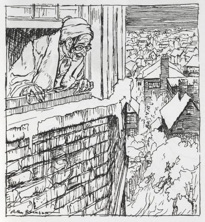 Un homme regardant par une fenêtre - Arthur Rackham
