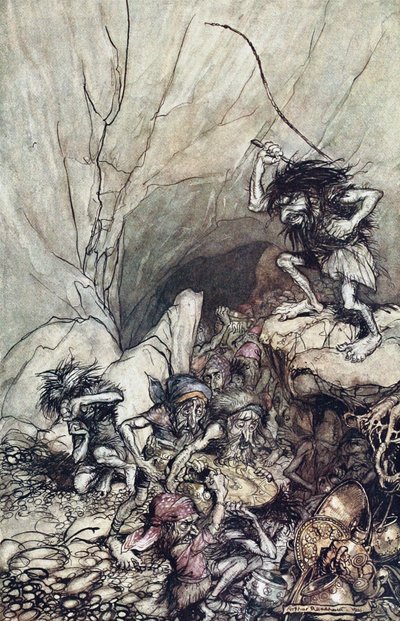 Alberich conduit une bande de Nibelungen chargée de trésors d